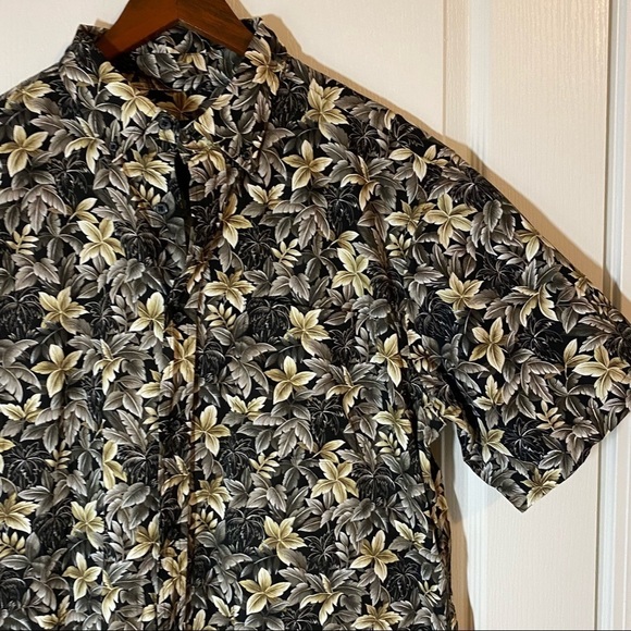 David Taylor Collection Mens Large Hawaiian Black Palm Floral Short Sleeve Shirt - Picture 3 of 5